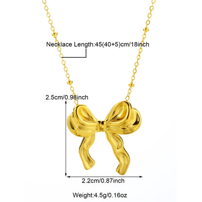 304 Stainless Steel 18K Gold Plated Elegant Simple Style Pearl Heart Shape Bow Knot Pendant Necklace