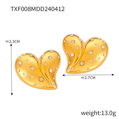 304 Stainless Steel 18K Gold Plated Elegant Simple Style Plating Inlay Heart Shape Rhinestones Earrings Necklace