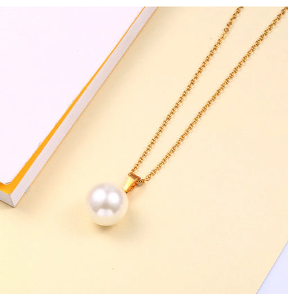 304 Stainless Steel 18K Gold Plated Elegant Simple Style Polishing Plating Inlay Round Pearl Jewelry Set