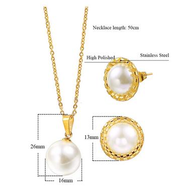 304 Stainless Steel 18K Gold Plated Elegant Simple Style Polishing Plating Inlay Round Pearl Jewelry Set