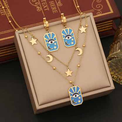 304 Stainless Steel 18K Gold Plated Enamel Eye Glass Jewelry Set