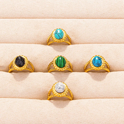 304 Stainless Steel 18K Gold Plated Ethnic Style Classic Style Inlay Geometric Artificial Gemstones Imitating Stone Open Rings