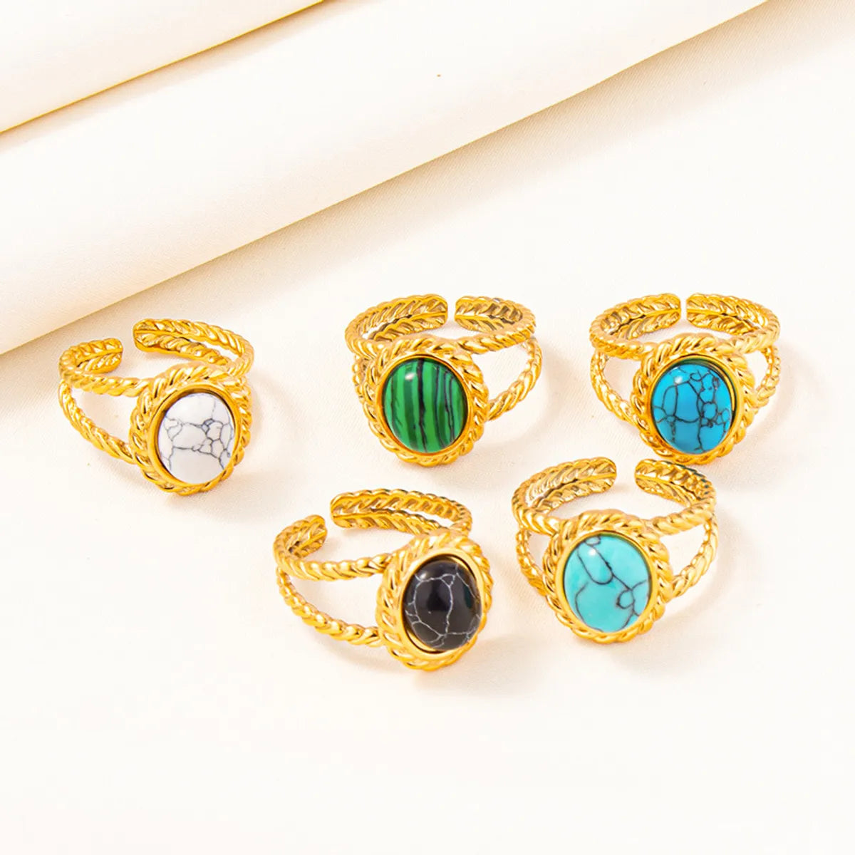 304 Stainless Steel 18K Gold Plated Ethnic Style Classic Style Inlay Geometric Artificial Gemstones Imitating Stone Open Rings