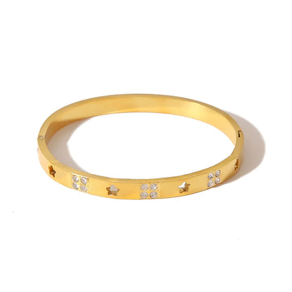 304 Stainless Steel 18K Gold Plated Formal Simple Style Plating Hollow Out Inlay Star Zircon Bangle