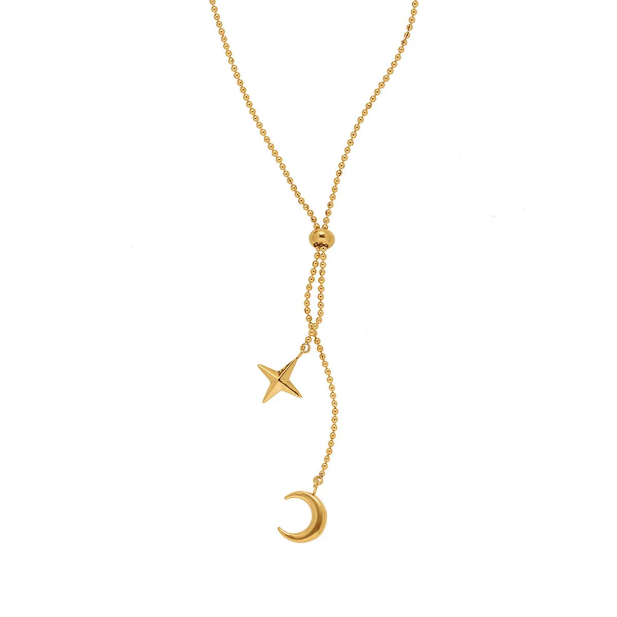 Wholesale Jewelry French Style Romantic Star Moon 316 Stainless Steel  18K Gold Plated Tassel Pendant Necklace