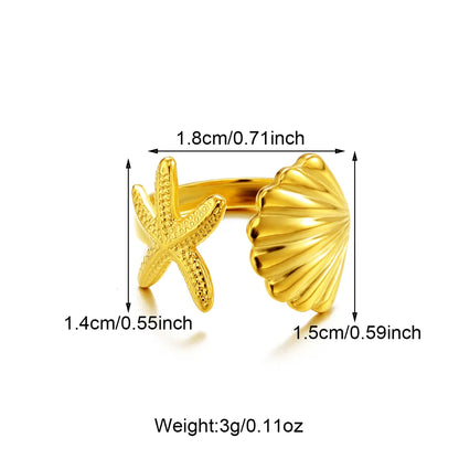 304 Stainless Steel 18K Gold Plated Glam Asymmetrical Inlay Star Starfish Bow Knot Zircon Open Rings