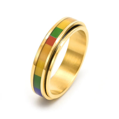 304 Stainless Steel 18K Gold Plated Glam Luxurious Polishing Epoxy Plating Stripe Rings