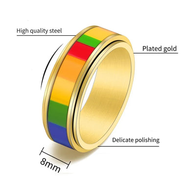 304 Stainless Steel 18K Gold Plated Glam Luxurious Polishing Epoxy Plating Stripe Rings