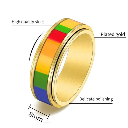 304 Stainless Steel 18K Gold Plated Glam Luxurious Polishing Epoxy Plating Stripe Rings