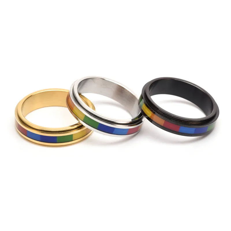 304 Stainless Steel 18K Gold Plated Glam Luxurious Polishing Epoxy Plating Stripe Rings