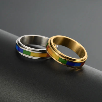 304 Stainless Steel 18K Gold Plated Glam Luxurious Polishing Epoxy Plating Stripe Rings