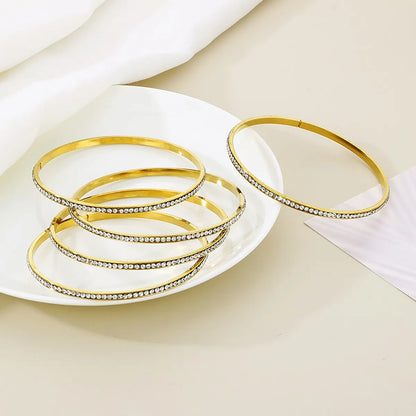 Glam Solid Color 304 Stainless Steel 18K Gold Plated Bangle In Bulk