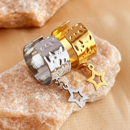 Wholesale Jewelry Hawaiian Tropical Simple Style Star Solid Color 304 Stainless Steel 18K Gold Plated Plating Hollow Out Charm Rings