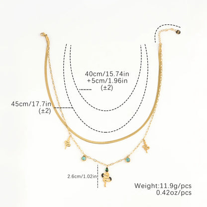 304 Stainless Steel 18K Gold Plated Hip-Hop Luxurious Plating Inlay Snake Turquoise Zircon Double Layer Necklaces