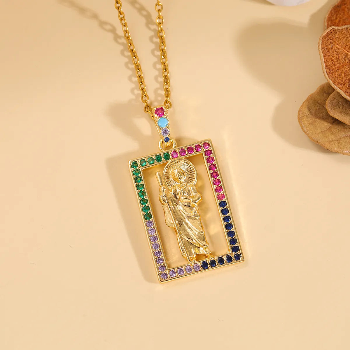 304 Stainless Steel 18K Gold Plated Hip-Hop Punk Plating Inlay Color Block Zircon Pendant Necklace