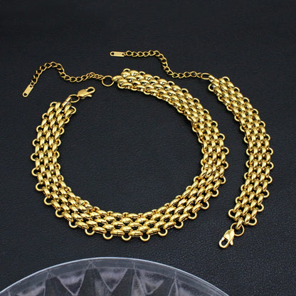 304 Stainless Steel 18K Gold Plated Hip-Hop Retro Plating Solid Color Bracelets Necklace