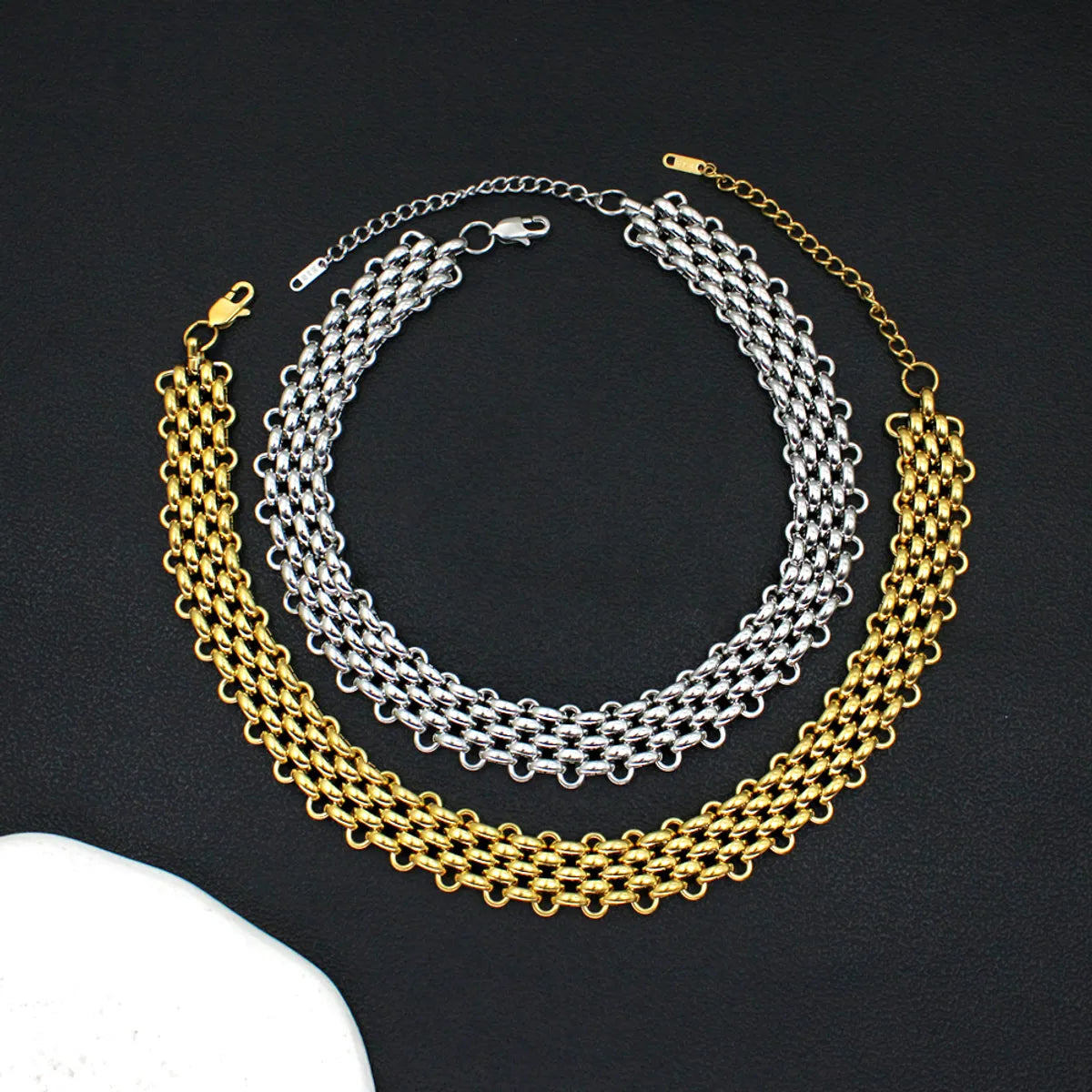 304 Stainless Steel 18K Gold Plated Hip-Hop Retro Plating Solid Color Bracelets Necklace