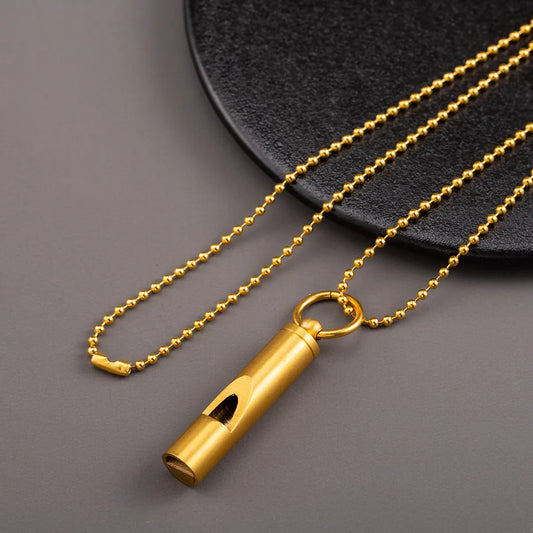 Wholesale Jewelry Hip-Hop Rock Whistle 304 Stainless Steel 18K Gold Plated Polishing Plating Hollow Out Pendant Necklace