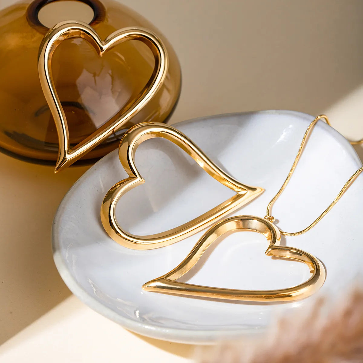 Wholesale Jewelry IG Style Basic Classic Style Heart Shape 304 Stainless Steel 18K Gold Plated Plating Earrings Necklace