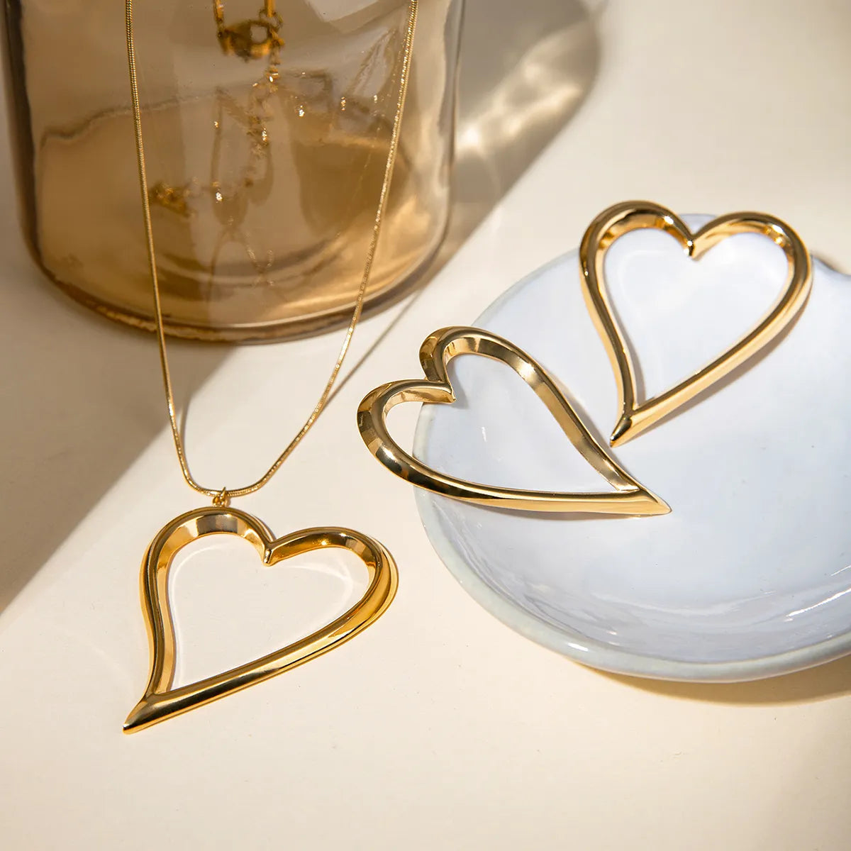 Wholesale Jewelry IG Style Basic Classic Style Heart Shape 304 Stainless Steel 18K Gold Plated Plating Earrings Necklace