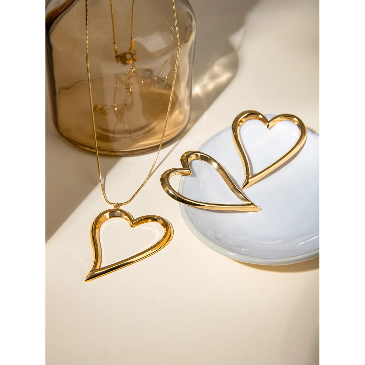 Wholesale Jewelry IG Style Basic Classic Style Heart Shape 304 Stainless Steel 18K Gold Plated Plating Earrings Necklace