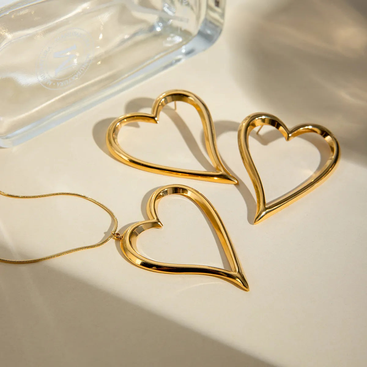 Wholesale Jewelry IG Style Basic Classic Style Heart Shape 304 Stainless Steel 18K Gold Plated Plating Earrings Necklace