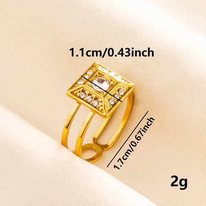 304 Stainless Steel 18K Gold Plated IG Style Classic Style Inlay Geometric Rhinestones Adjustable Ring