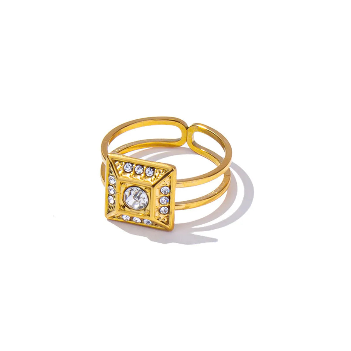 304 Stainless Steel 18K Gold Plated IG Style Classic Style Inlay Geometric Rhinestones Adjustable Ring