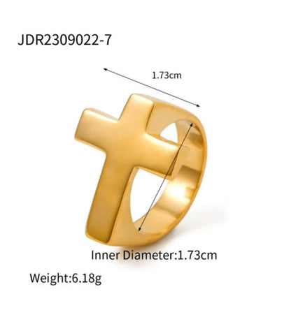 304 Stainless Steel 18K Gold Plated IG Style Classic Style Plating Cross Rings