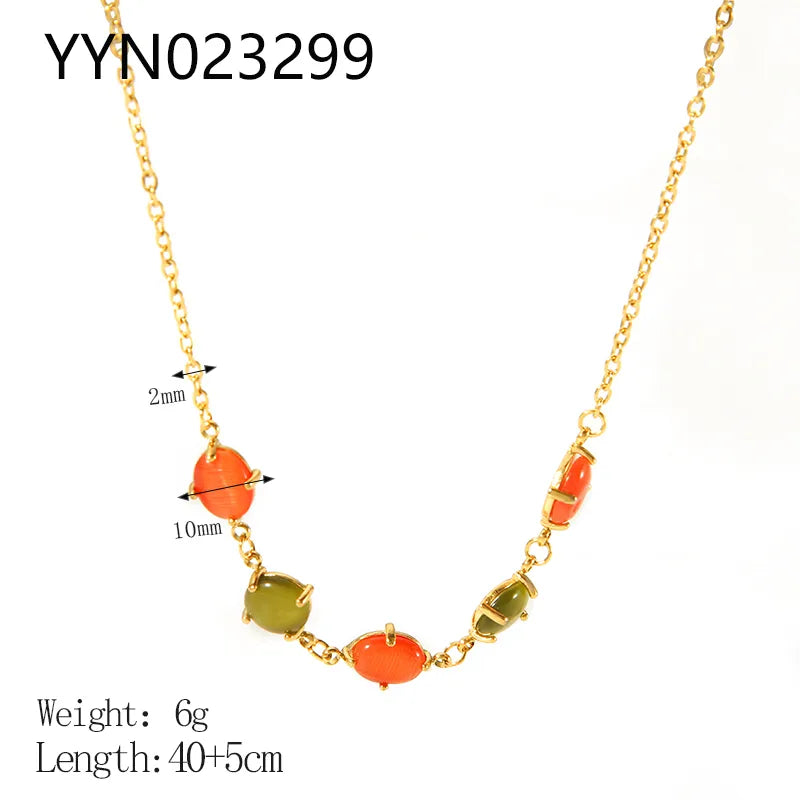 Wholesale Jewelry IG Style Color Block 304 Stainless Steel Gem 18K Gold Plated Jewelry Set