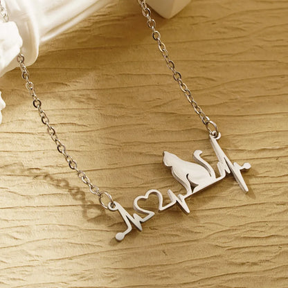 304 Stainless Steel 18K Gold Plated IG Style Cute Plating Electrocardiogram Cat Necklace