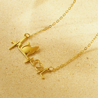 304 Stainless Steel 18K Gold Plated IG Style Cute Plating Electrocardiogram Cat Necklace