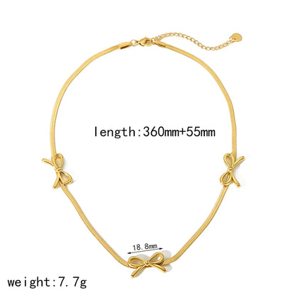 Wholesale Jewelry IG Style Elegant Cute Bow Knot 304 Stainless Steel Agate Zircon 18K Gold Plated Polishing Inlay Necklace