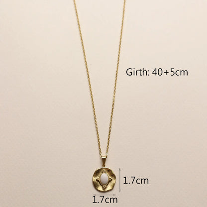 304 Stainless Steel 18K Gold Plated IG Style Elegant Streetwear Inlay Round Square Moon Turquoise Zircon Pendant Necklace