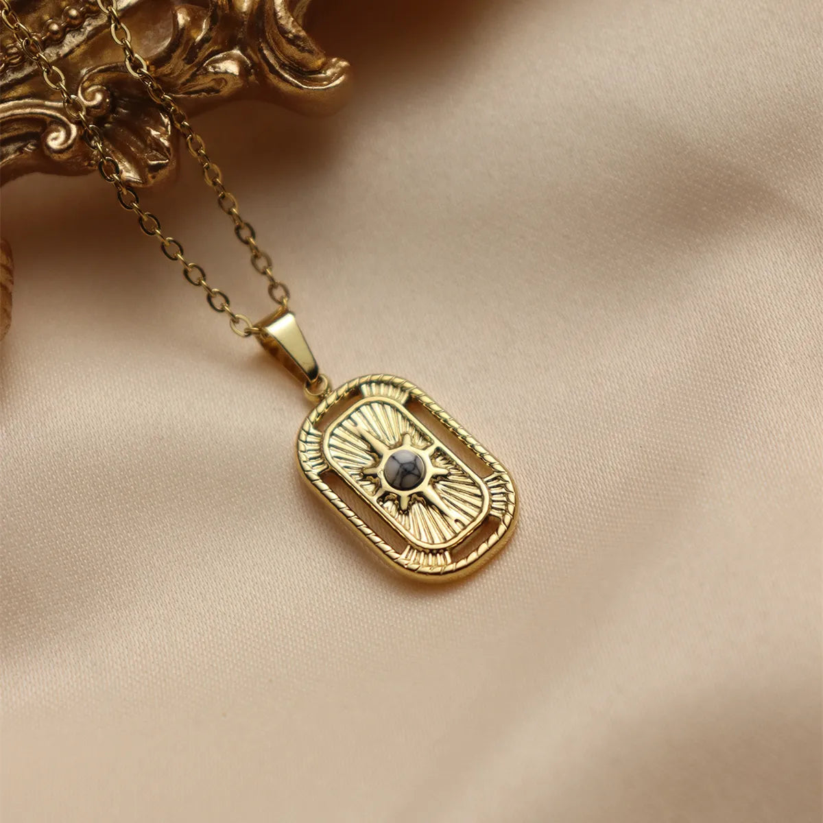 304 Stainless Steel 18K Gold Plated IG Style Elegant Streetwear Inlay Round Square Moon Turquoise Zircon Pendant Necklace