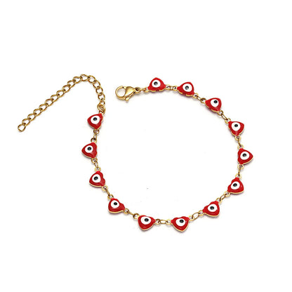 304 Stainless Steel 18K Gold Plated IG Style Enamel Heart Shape Eye Bracelets