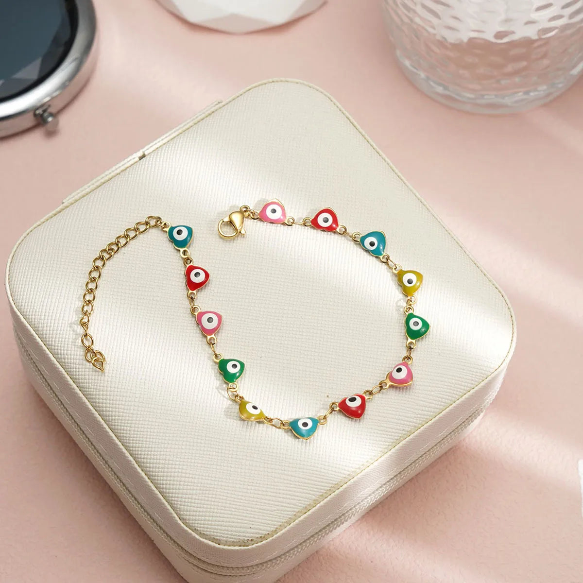 304 Stainless Steel 18K Gold Plated IG Style Enamel Heart Shape Eye Bracelets