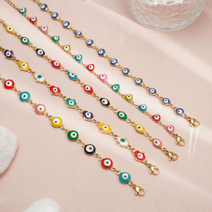 304 Stainless Steel 18K Gold Plated IG Style Enamel Heart Shape Eye Bracelets