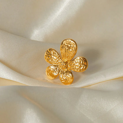 304 Stainless Steel 18K Gold Plated IG Style Flower Rings