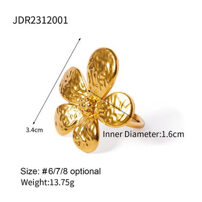 304 Stainless Steel 18K Gold Plated IG Style Flower Rings