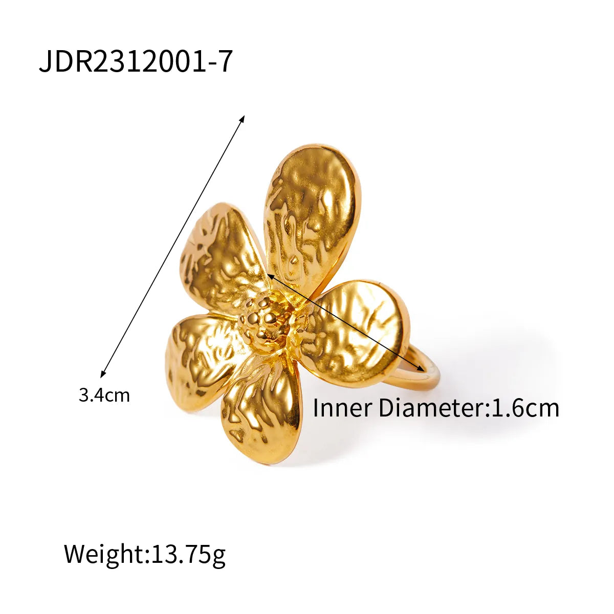 304 Stainless Steel 18K Gold Plated IG Style Flower Rings