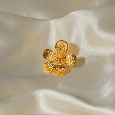 304 Stainless Steel 18K Gold Plated IG Style Flower Rings