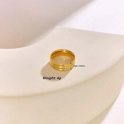 304 Stainless Steel 18K Gold Plated IG Style French Style Plating Inlay Solid Color Zircon Rings