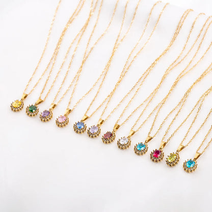 304 Stainless Steel 18K Gold Plated IG Style Glam French Style Plating Inlay Oval Rhinestones Zircon Pendant Necklace