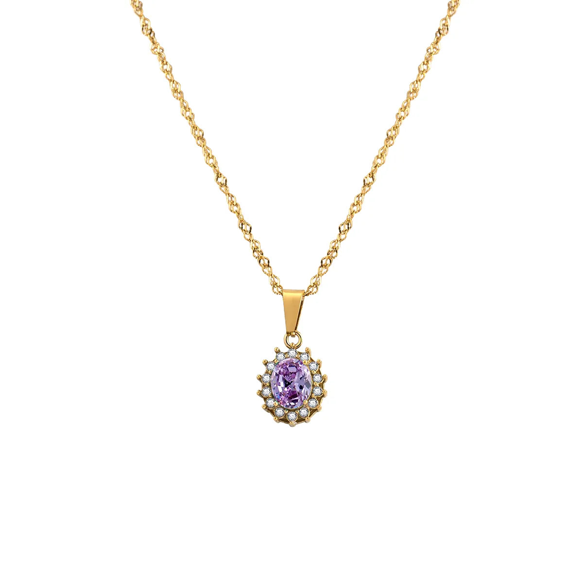 304 Stainless Steel 18K Gold Plated IG Style Glam French Style Plating Inlay Oval Rhinestones Zircon Pendant Necklace