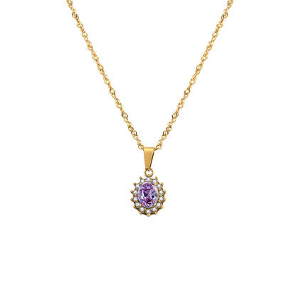 304 Stainless Steel 18K Gold Plated IG Style Glam French Style Plating Inlay Oval Rhinestones Zircon Pendant Necklace