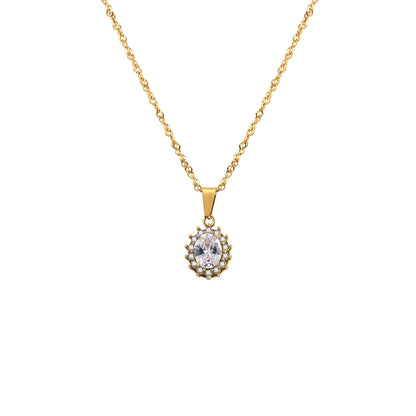 304 Stainless Steel 18K Gold Plated IG Style Glam French Style Plating Inlay Oval Rhinestones Zircon Pendant Necklace