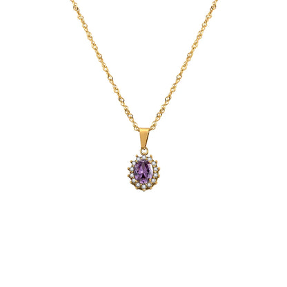 304 Stainless Steel 18K Gold Plated IG Style Glam French Style Plating Inlay Oval Rhinestones Zircon Pendant Necklace