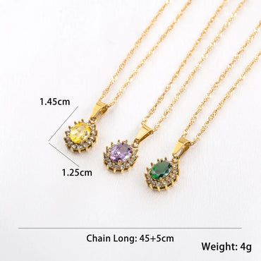 304 Stainless Steel 18K Gold Plated IG Style Glam French Style Plating Inlay Oval Rhinestones Zircon Pendant Necklace