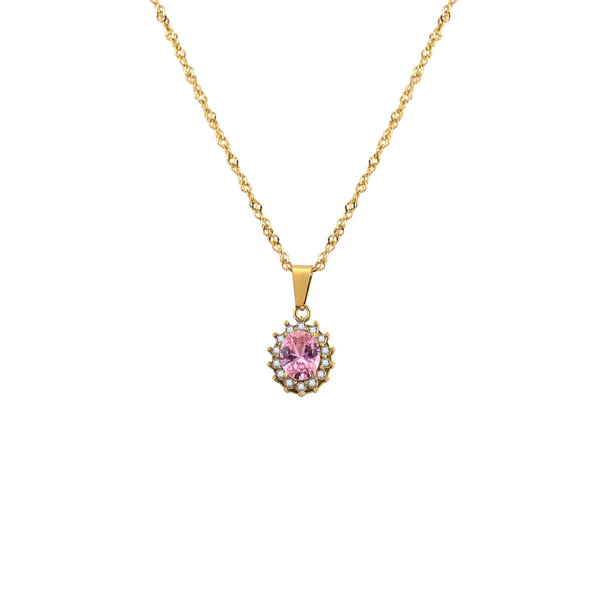 304 Stainless Steel 18K Gold Plated IG Style Glam French Style Plating Inlay Oval Rhinestones Zircon Pendant Necklace